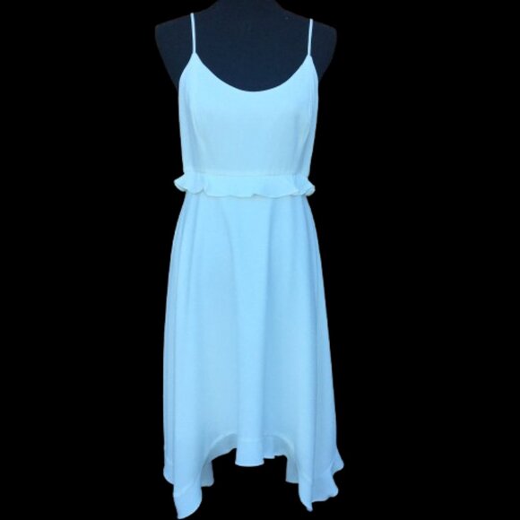 Halston Dress Womens Sz 10 Off White Handkerchief Hem Fairy Girly Beach Wedding - Picture 1 of 12